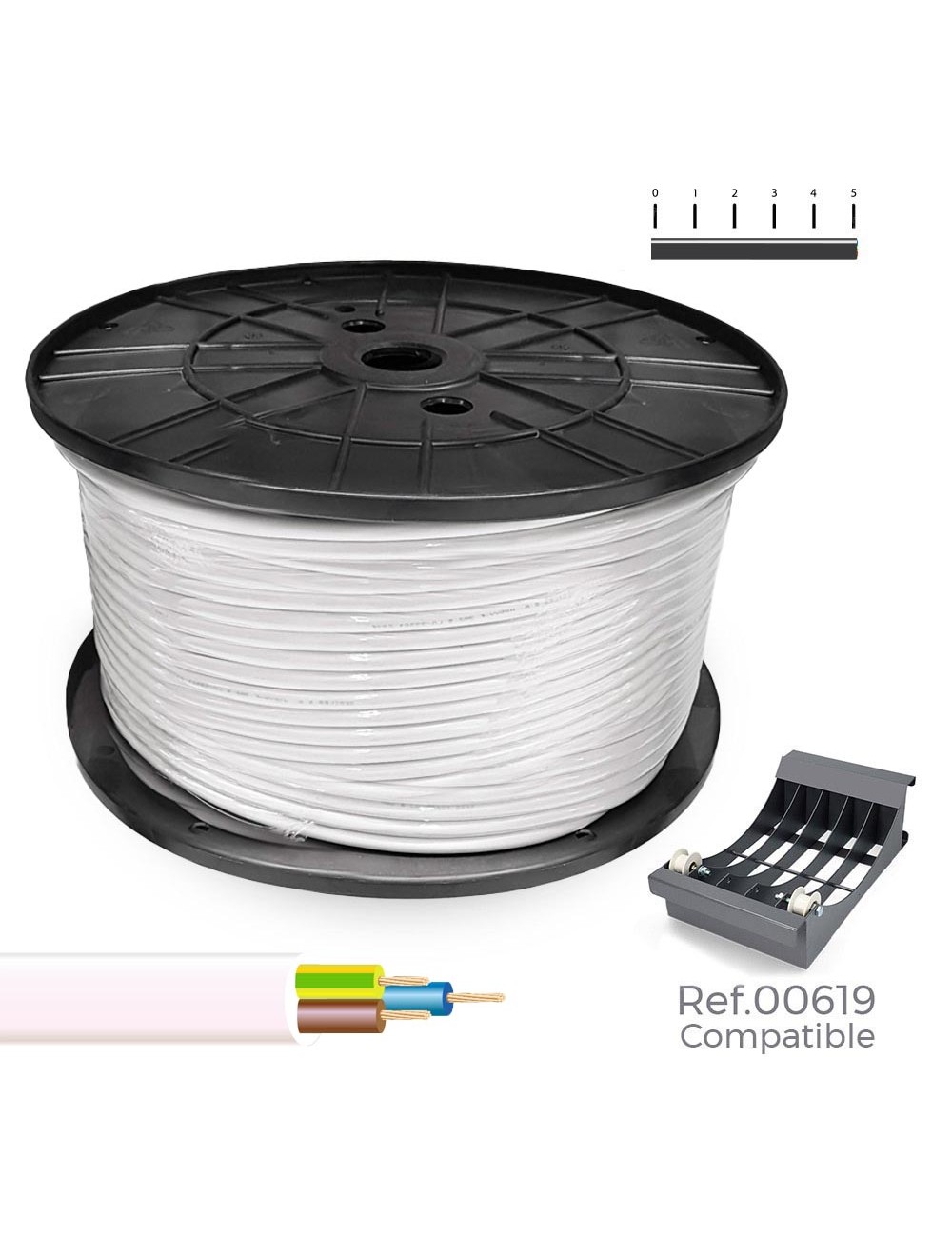 Carrete cable manguera tubular 3x2,5mm blanca 150m (bobina grande ø400x200mm)