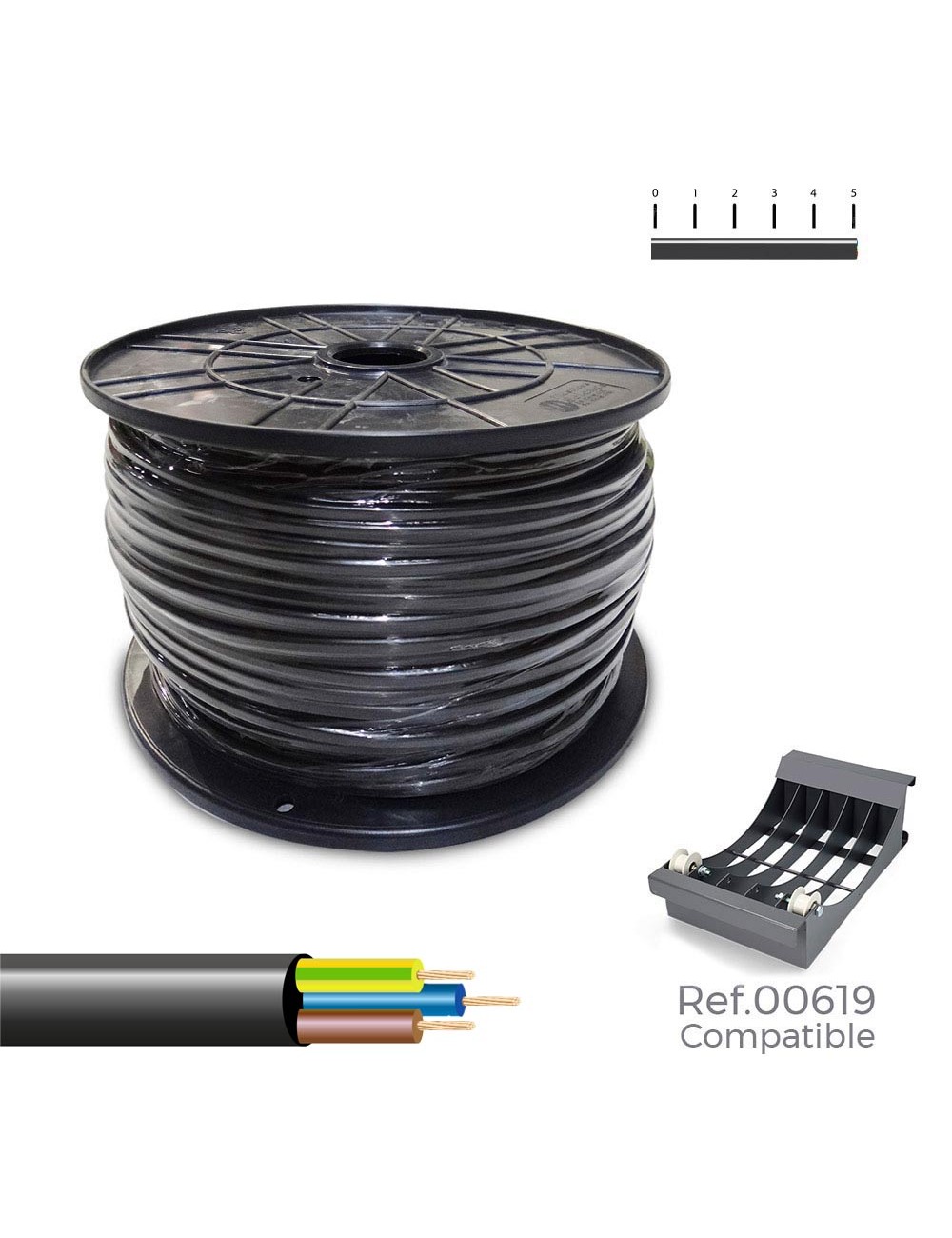 Carrete cable manguera h05vv-f , negra 3x1mm 300m (bobina grande ø400x200mm)