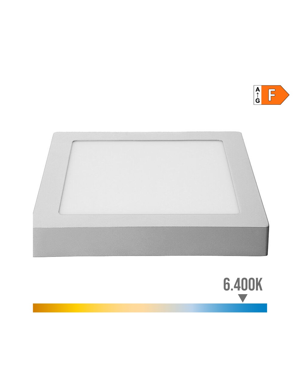 Downlight led superficie cuadrado 20w 1500lm 6400k luz fria cromado 22x22x3,5cm edm