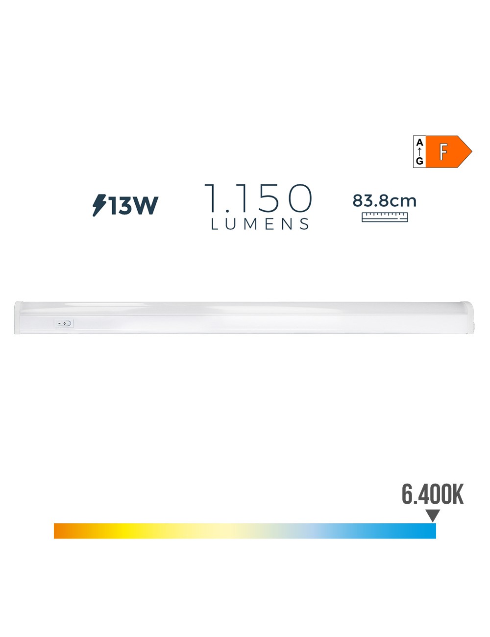 Regleta electronica led 13w 1150lm 6500k luz fria 83,8x3.5x3.8cm edm