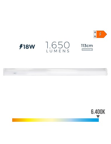 Regleta electronica led 18w 1650lm 6500k luz fria 113,8x2,3x3,6cm edm