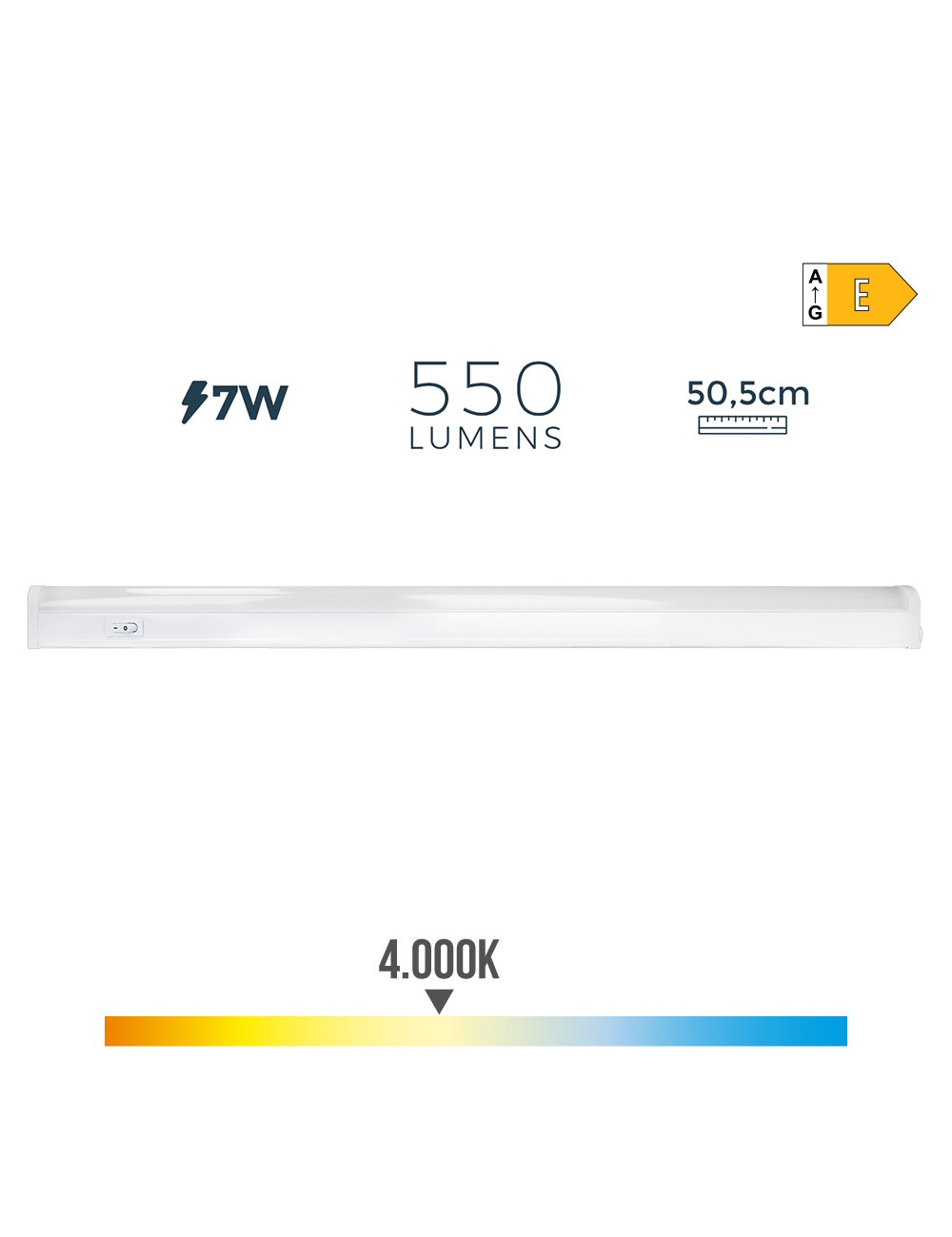 Regleta electronica led 7w 600lm 4000k luz dia 50,5x2,5x3,6cm edm