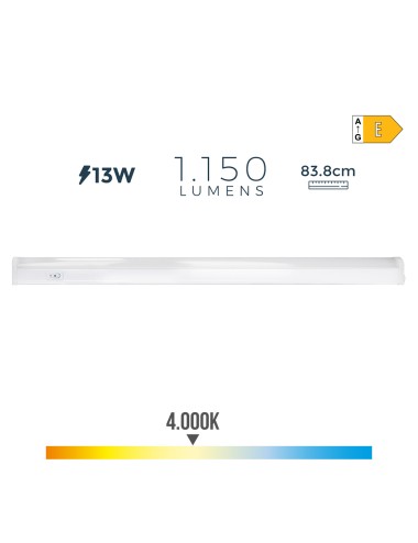 Regleta electronica led 13w 1150 lumens 4000k luz dia 83.8x2.2x3.6cm edm