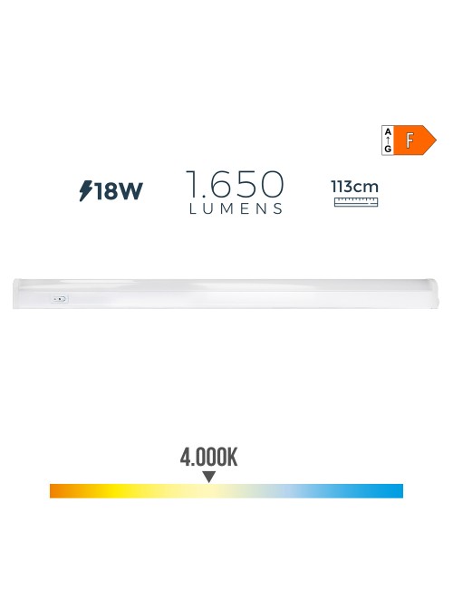 Regleta electronica led 18w 1650lm 4000k luz dia 113,8x2,5x3,6cm edm