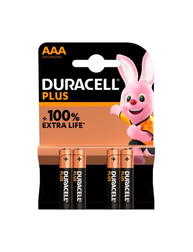 Pila alkalina duracell plus power aaa - lr03 1,5v (blister 4 unid.) ø10,5x44,5mm