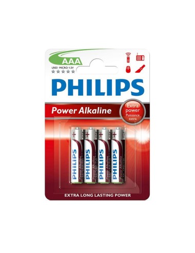 Pila alkalina philips aaa - lr03 1,5v (blister 4 unid.) ø10,5x44,5mm