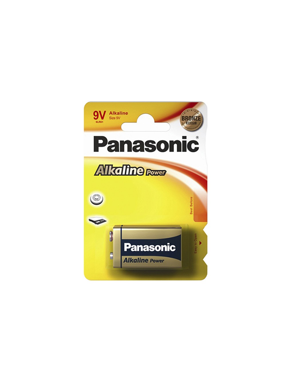 Pila alkalina panasonic bronze 6lr61 9v (blister 1 unid.) 26,5x17,5x48,5mm