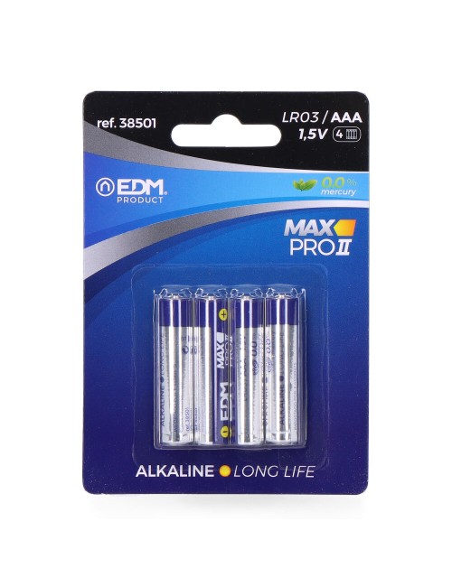 Pila edm alkalina long life aaa - lr03 1,5v (blister 4 unid.) ø10,5x44,5mm