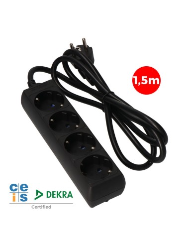 Base multiple 4 tomas t/tl 10/16a tipo f 1,5m ø3x1,5mm negra