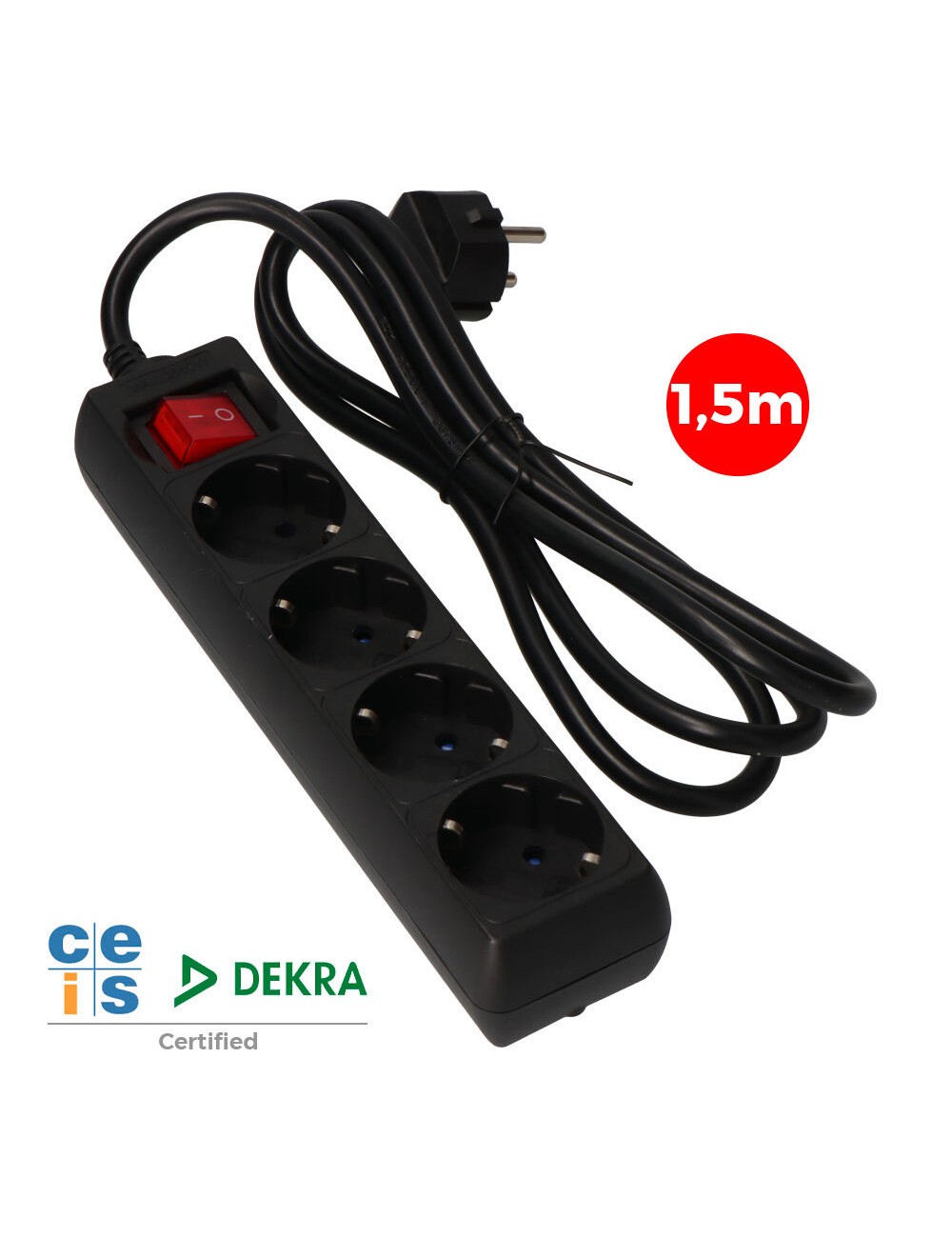 Base multiple 4 tomas t/tl 16a tipo f + interruptor 1,5m 3x1,5mm color negro