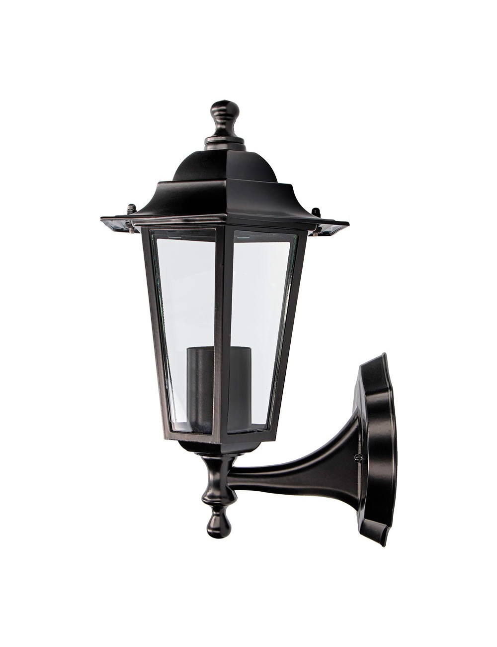 Farol de aluminio y cristal para pared. ip44 e27 60w color negro ø19,5x21x32cm modelo zurich.