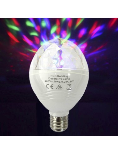 Bombilla discoteca led rgb e27 3w multicolor con rotacion 360° ø8x13cm edm