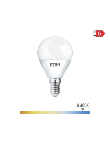 Bombilla esferica led e14 5w 400lm 6400k luz fria ø4,5x8cm edm