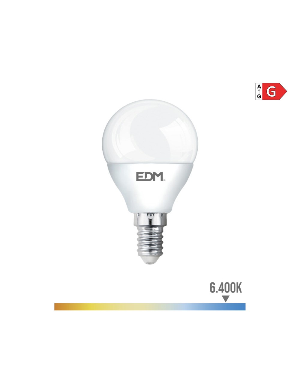 Bombilla esferica led e14 5w 400lm 6400k luz fria ø4,5x8cm edm