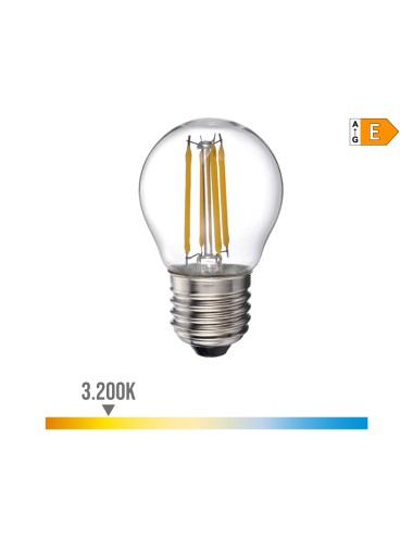 Bombilla esferica con filamento de led e27 4w 500lm 3200k luz calida ø4,5x7,8cm edm