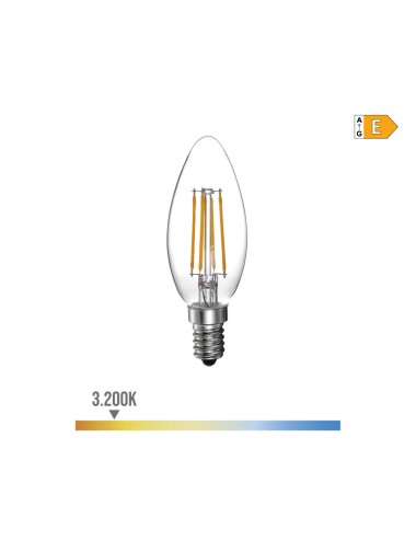 Bombilla de vela con filamento de led e14 4w 500lm 3200k luz calida ø3,5x9,8cm edm