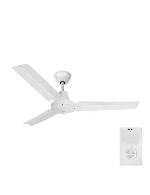 Ventilador de techo modelo industrial. color blanco. potencia: 60w aspas: ø140cm con controlador de pared edm