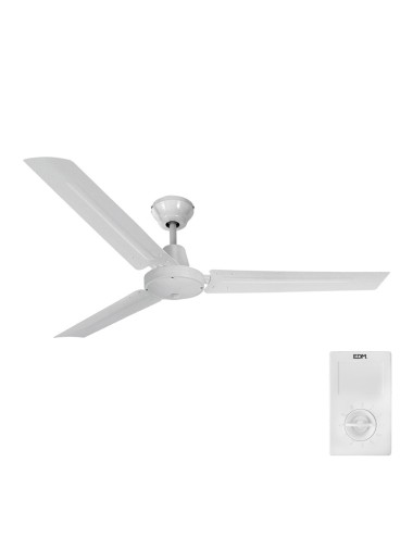 Ventilador de techo modelo mini industrial. color blanco potencia: 60w aspas: ø120cm con controlador de pared edm