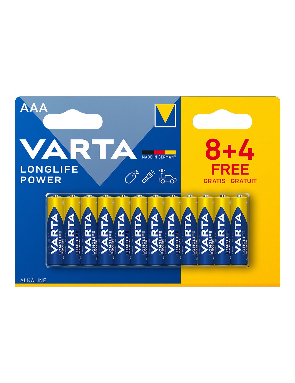 Pila varta alkalina longlife power aaa - lr03 (blister 12 unid.) ø10,5x44,5mm