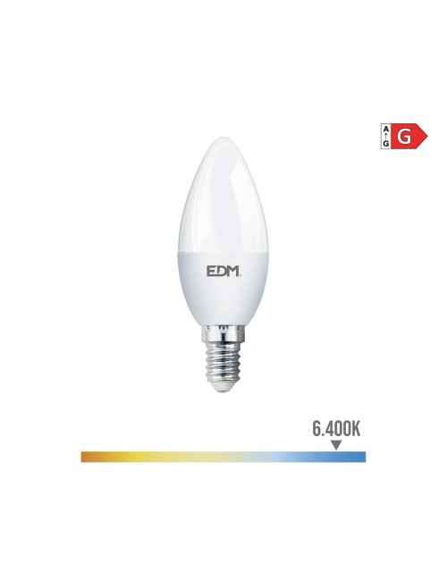 Bombilla vela led e14 5w 400lm 6400k luz fria ø3,5x10cm edm