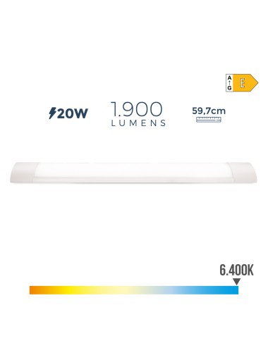 Regleta electrónica led 20w 6500k luz fria 1900lm 8x59,7x3,1cm edm