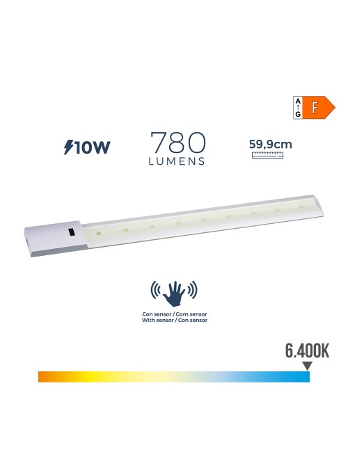 Regleta led con sensor 10w 780lm 6500k luz fria 5,5x59,9cm edm