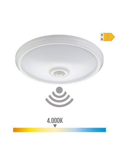 Aplique de superficie led con sensor ip20 15w 4000k luz dia ø29x6cm edm