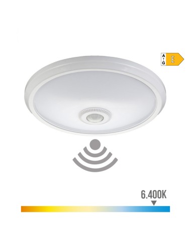 Aplique de superficie led con sensor crepuscular y movimiento ip20 15w 6400k luz fria ø29x6cm edm