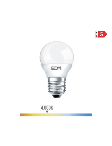 Bombilla esferica led e27 5w 400lm 4000k luz dia ø4,5x8cm edm