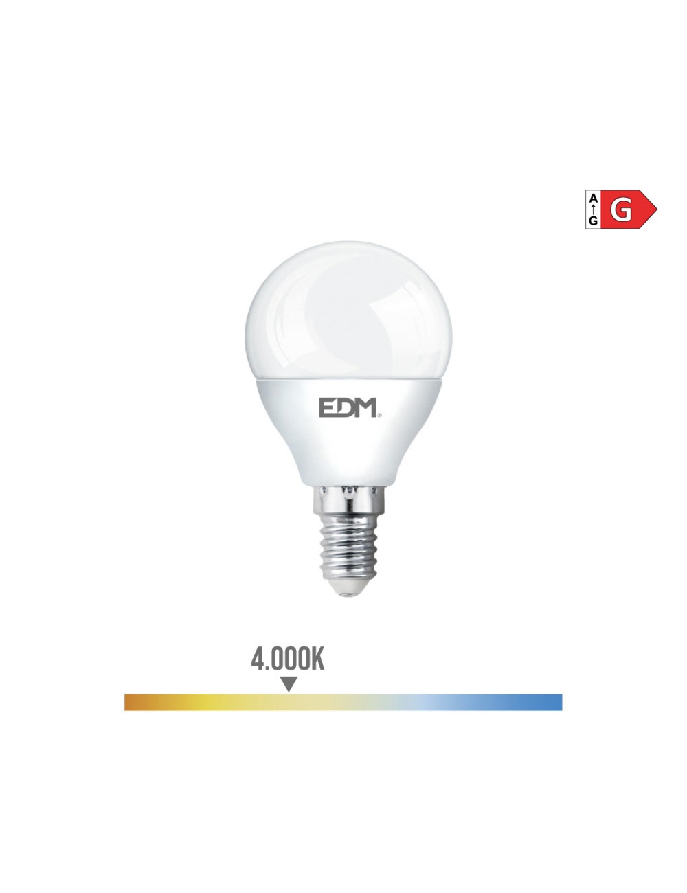 Bombilla esferica led e14 5w 400lm 4000k luz dia ø4,5x8cm edm