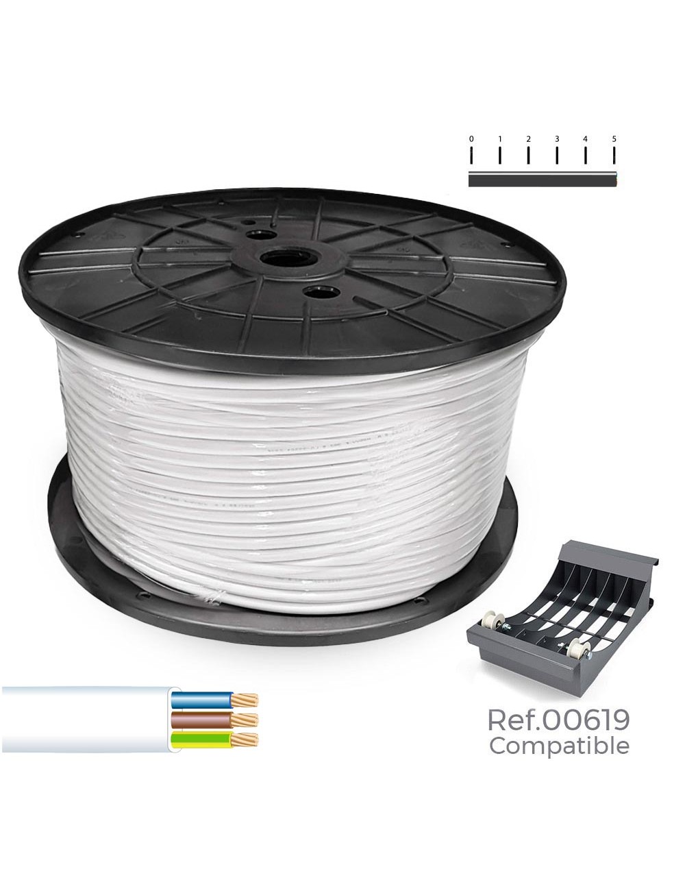 Carrete cable manguera plana blanca 3x1,5mm 250m (audio) (bobina grande ø400x200mm)