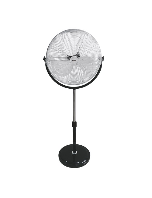 Ventilador de pie industrial, con base circular. cromado/negro potencia: 120w aspas: ø50cm altura regulable 118-148cm edm