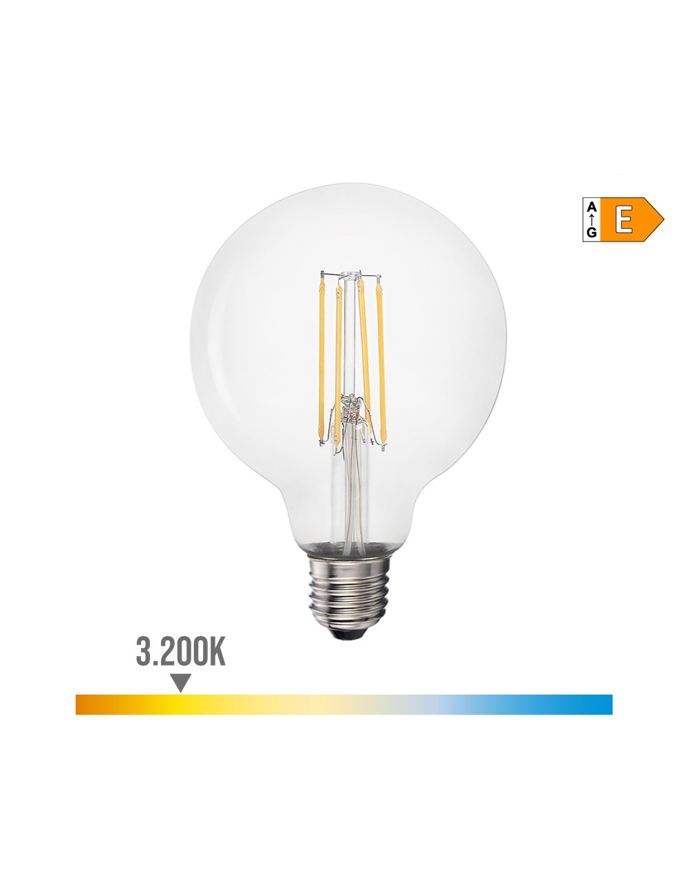 Bombilla de globo con filamento de led e27 6w 800lm 3200k luz calida ø9,5x14cm edm