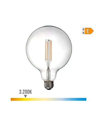 Bombilla de globo con filamento de led e27 6w 800lm 3200k luz calida ø12,5x18,2cm edm