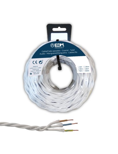 Cable textil trenzado 3x1mm blanco 25m