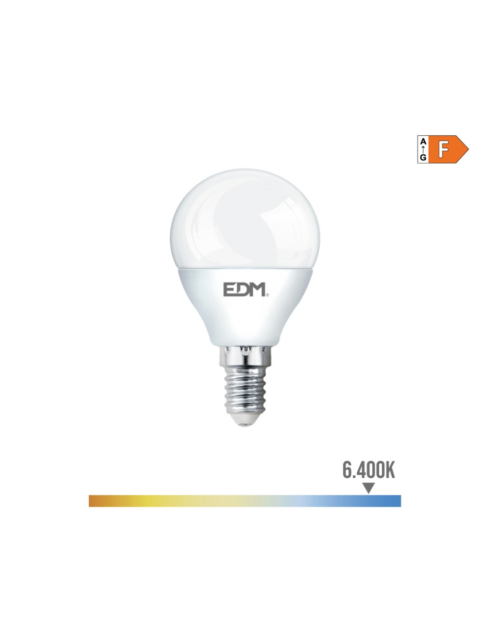 Bombilla esferica led e14 7w 600lm 6400k luz fria ø4,5x8cm edm