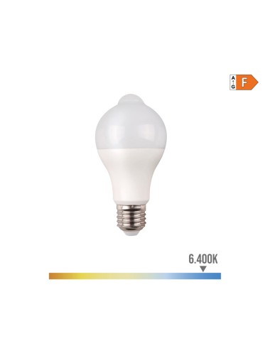 Bombilla standard led con "sensor de presencia y crepuscular" e27 12w 1055lm 6400k luz fria ø6x11cm edm