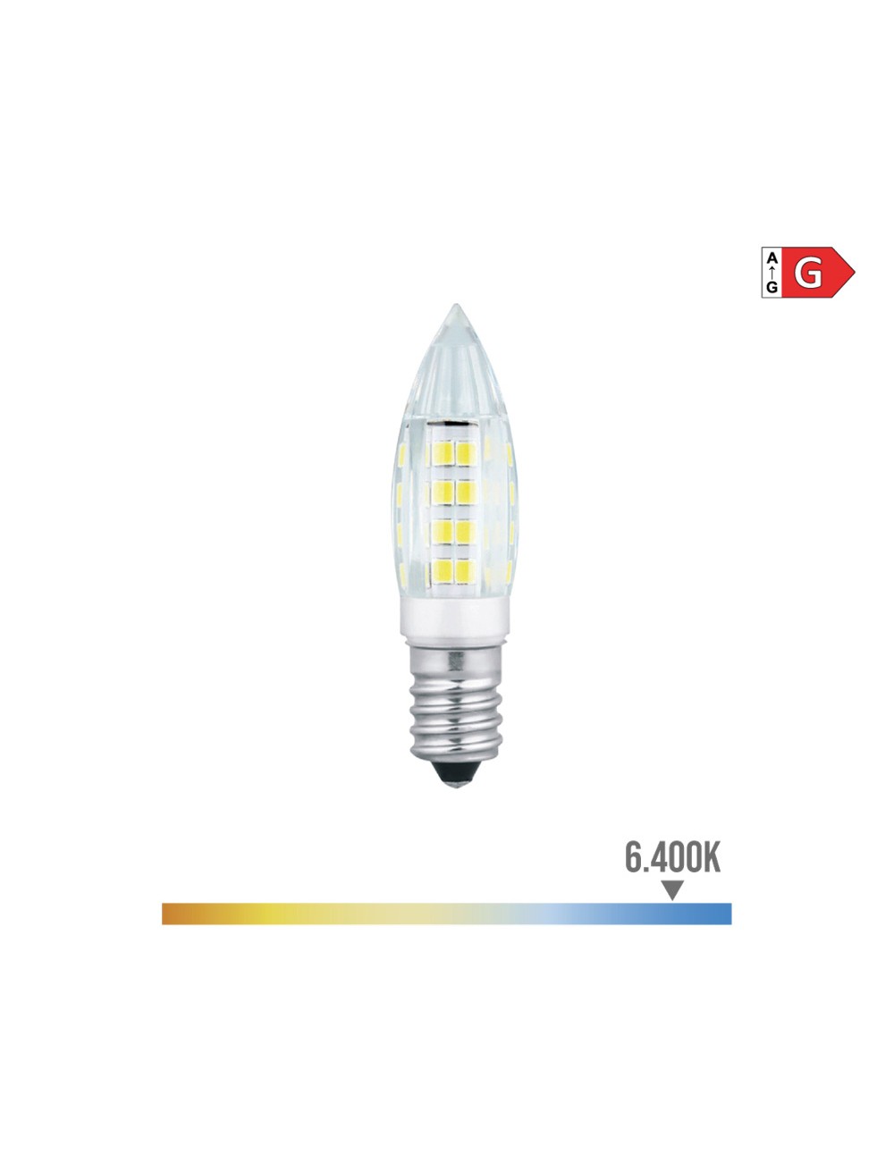 Bombilla mini vela led e14 3w 250lm 6400k luz fria ø1,6x6,8cm edm