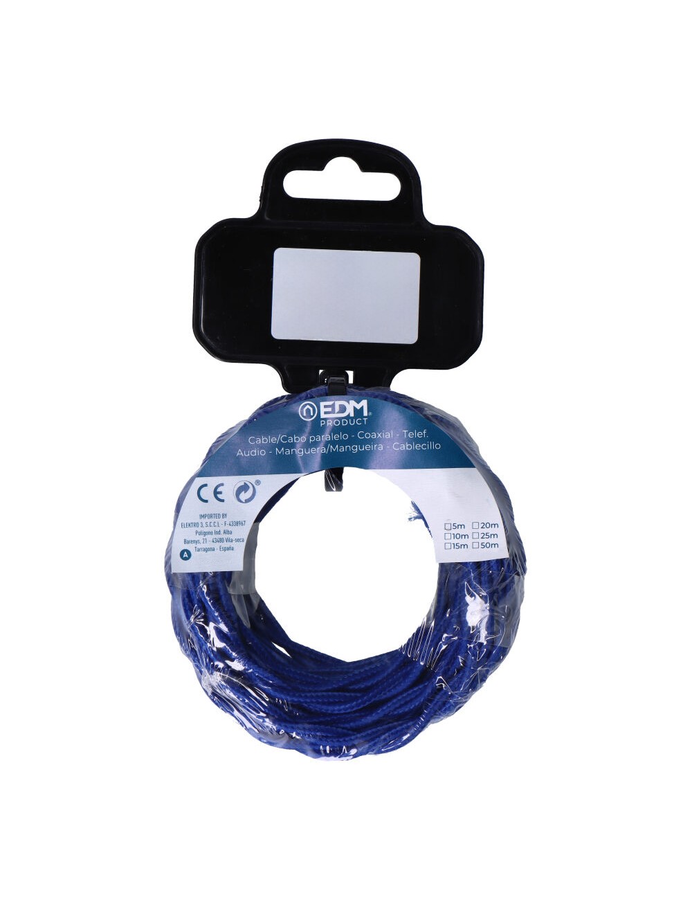 Cable textil trenzado 2x0,75mm azul 5m