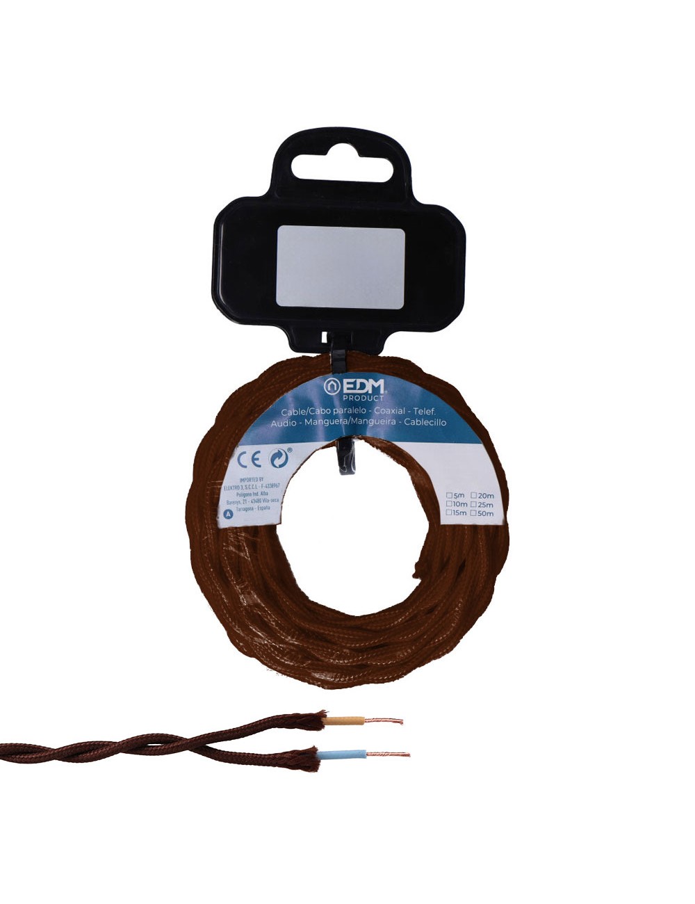 Cable textil trenzado 2x0,75mm marrón 5m