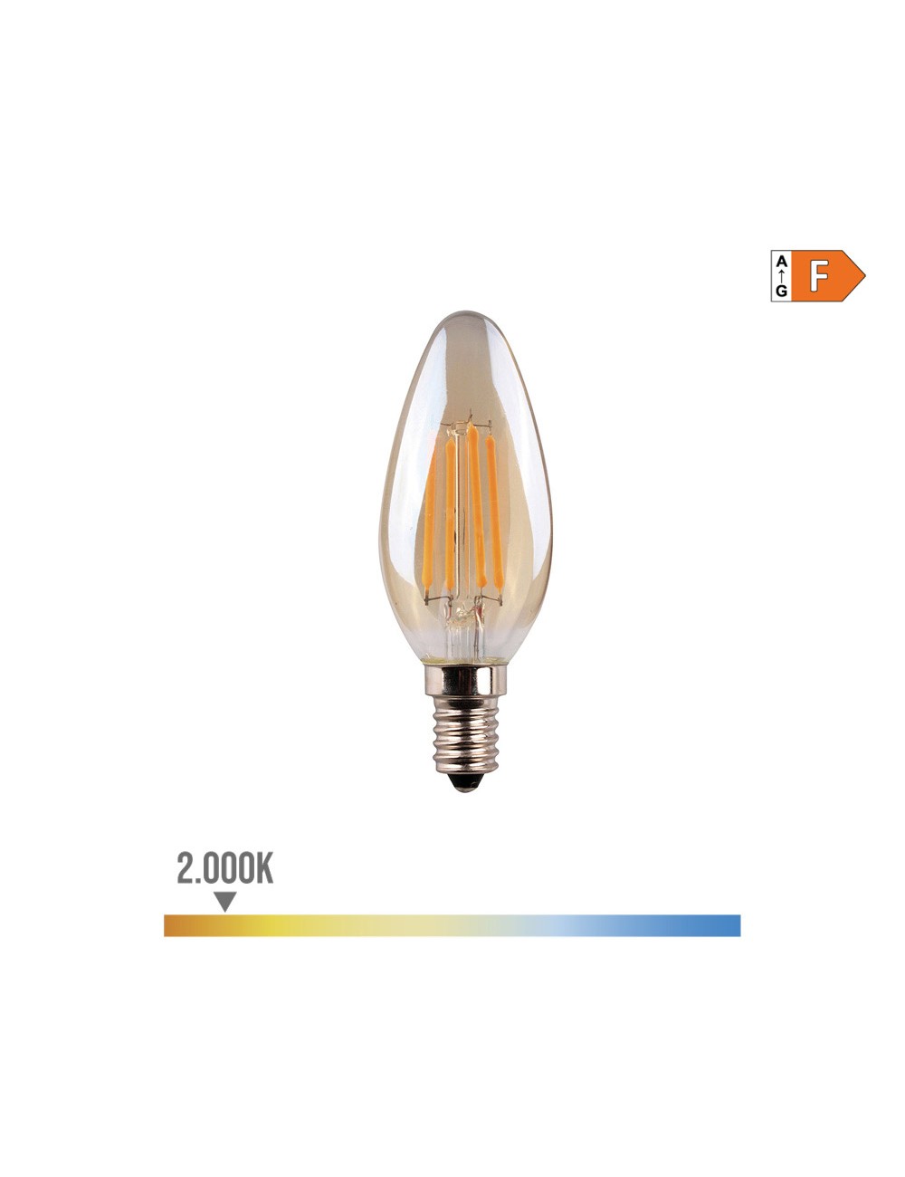 Bombilla vela con filamento de led cristal vintage e14 4,5w 400lm 2000k luz calida ø3,5x9,8cm edm