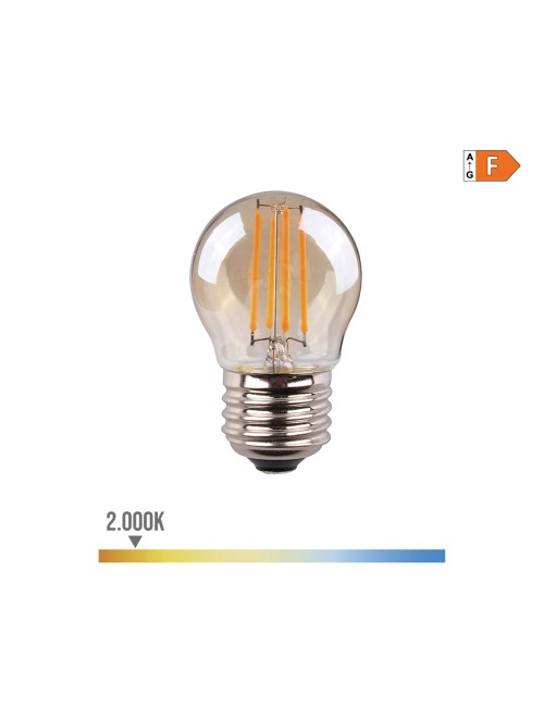 Bombilla esferica con filamento de led cristal vintage e27 4,5w 400lm 2000k luz calida ø4,5x7,8cm edm