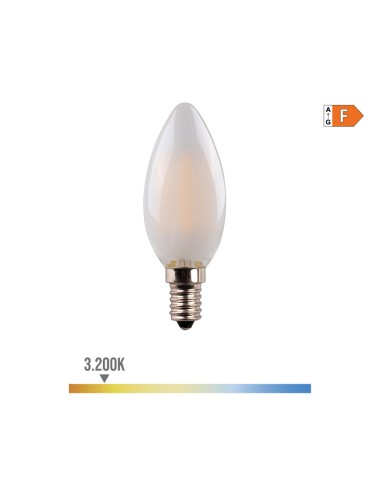 Bombilla de vela con filamento de led. cristal mate e14 4,5w 470lm 3200k luz calida ø3,5x9,8cm edm