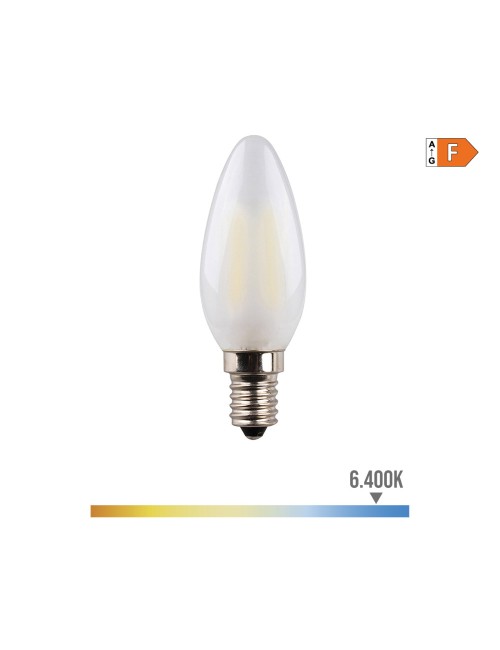 Bombilla de vela con filamento de led. cristal mate e14 4,5w 470lm 6400k luz fria ø3,5x9,8cm edm