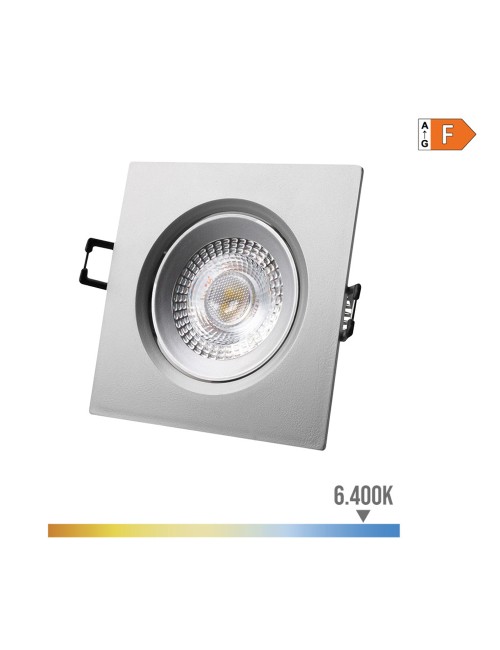 Downlight led empotrable cuadrado 5w 6400k luz fria color cromo 9x9cm edm