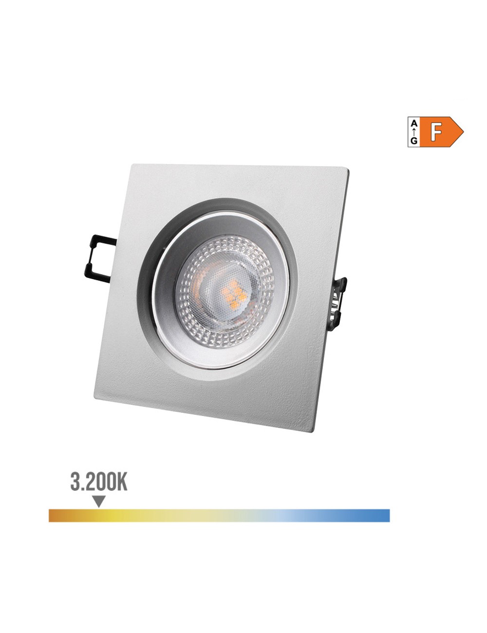 Downlight led empotrable cuadrado 5w 3200k luz calida color cromo 9x9cm edm