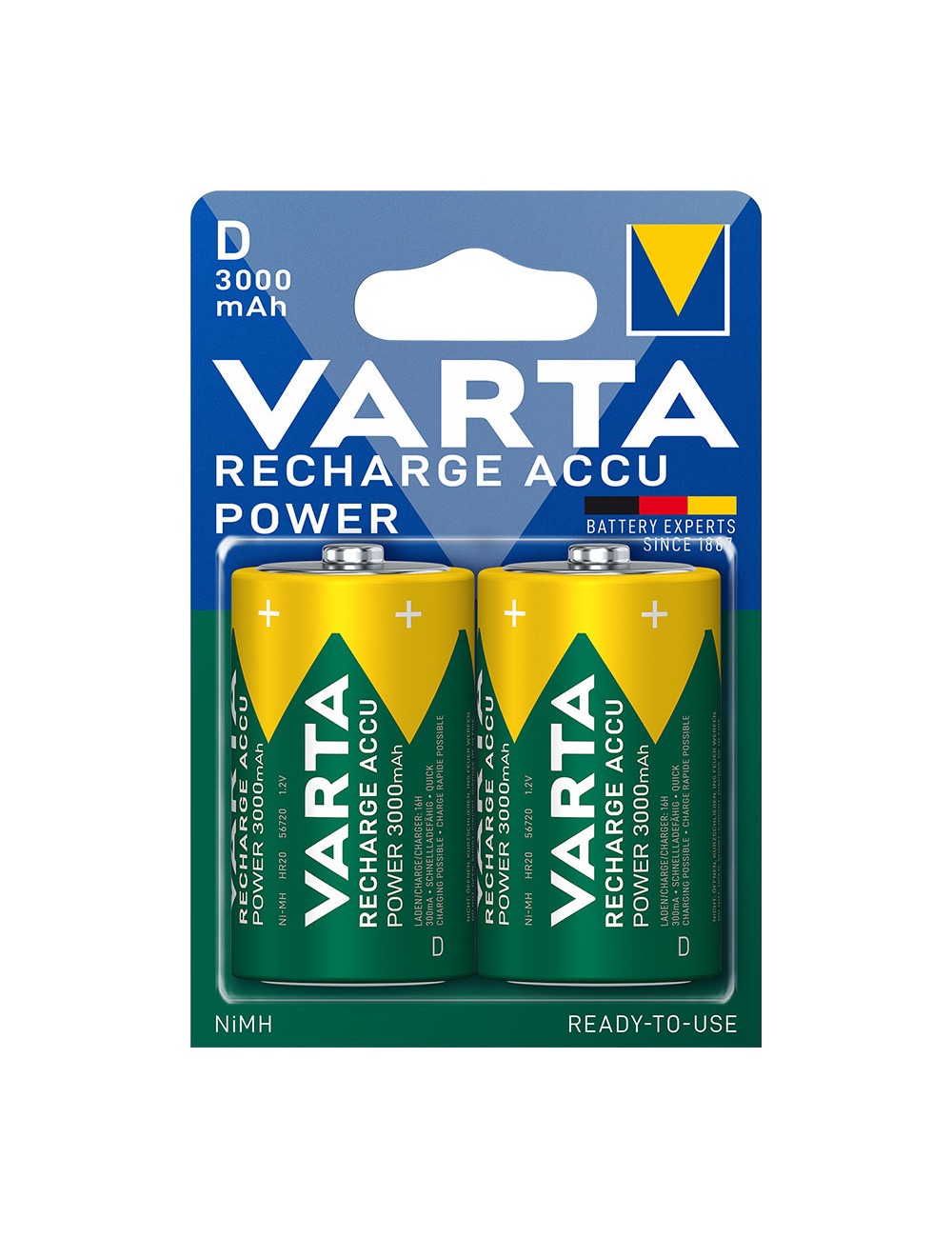 Pila varta recargable accu power d - lr20 3000ma (blister 2 unid.) ø34,2x61,5mm