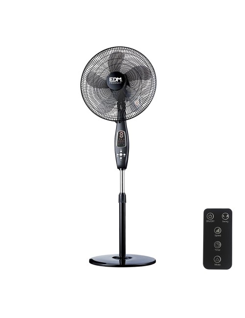 Ventilador de pie con mando a distancia. color negro. potencia: 60w aspas: ø40cm altura regulable 110-130cm edm