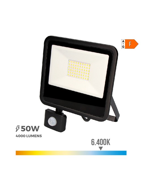 Foco proyector led 50w 4000lm 6400k luz fria con sensor de presencia 23,8x4,5x19,2cm edm