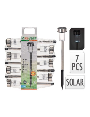 Pack 7 estacas solar de jardin. acero inoxidable. 1 led ip44 ø5x36cm progarden